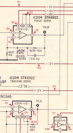 Service manual showing IC204 voltages