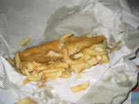 Fish 'n' chips all stuck together